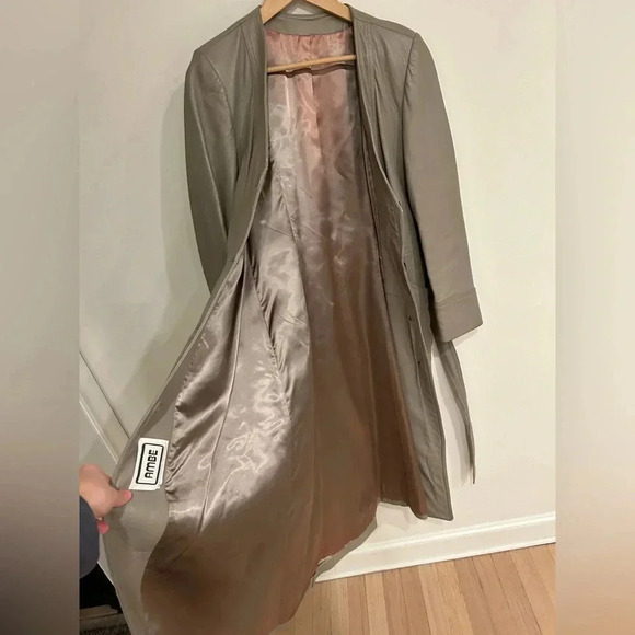 VTG AMBE GENUINE LEATHER BELTED STATEMENT TRENCH COAT S/M - Picture 9 of 11